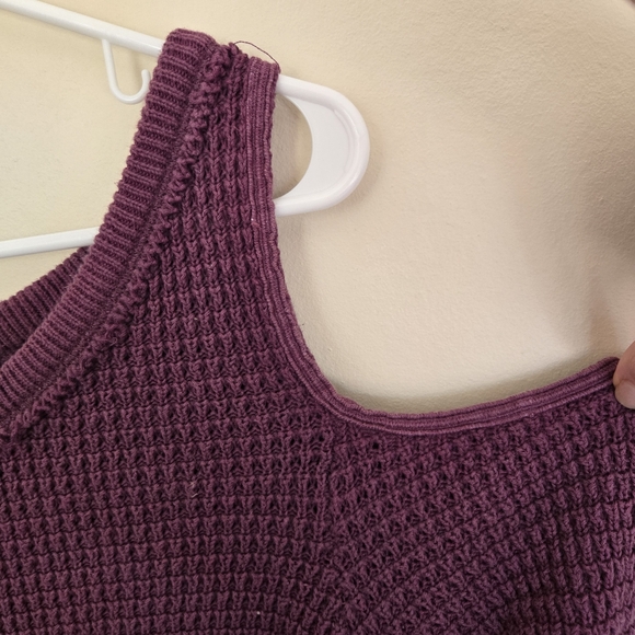 Free People Purple Sunrise Cold Shoulder Waffle Knit Sweater Size Large - Picture 4 of 10